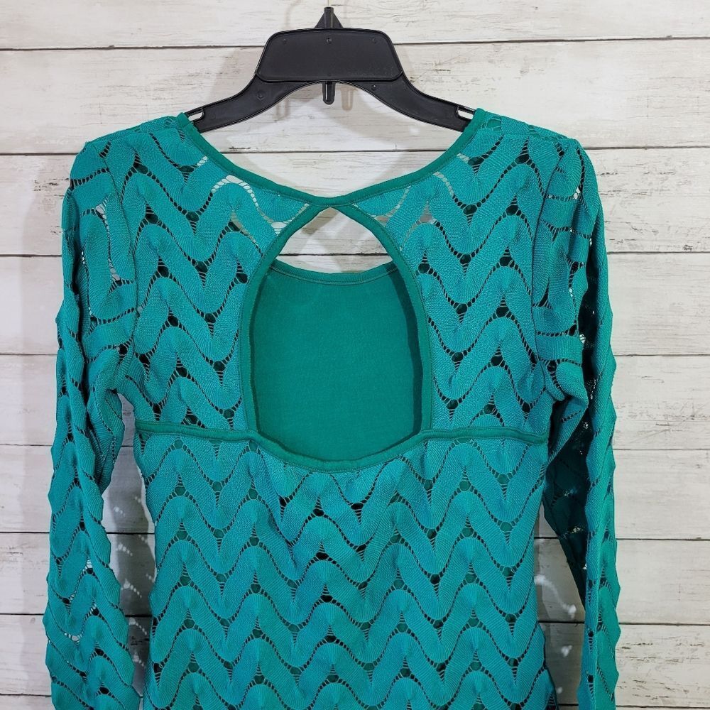 Free People Crochet Style Bodycon Open Back Dress Teal Blue Green Size Small - Picture 8 of 13